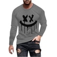 thumbnail image 3 of WREESH Halloween Long Sleeve Tops Fashionable Men's Printed Top with Long Sleeved Round Neck and Smiling Face Printed Top/Shirtx Gray, 3 of 5