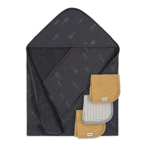 Gerber Baby Boy Hooded Towel and Washcloths Set, 4-Piece, One Size