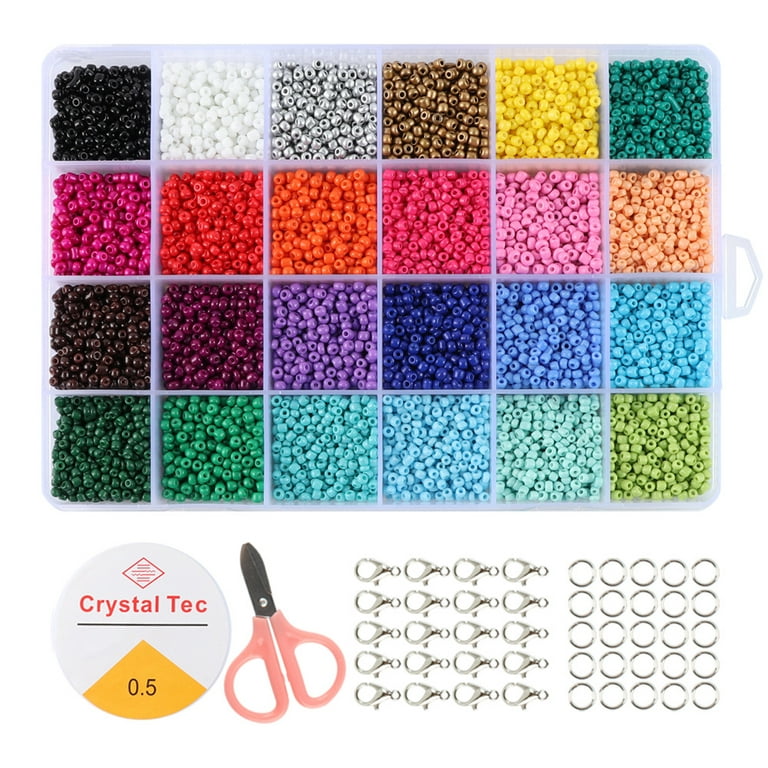 Fieldoo Feildoo Multi-Color Glass Seed Beads Jewelry Making Kit for Bracelet Necklace Ring Making DIY Art Craft,24 Grids 3mm Rice Bead Color System 3 with