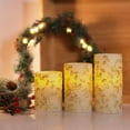 thumbnail image 2 of Hometrends Embossed Gold Leave LED Pillar Candle Set with Remote Control, 2 of 5