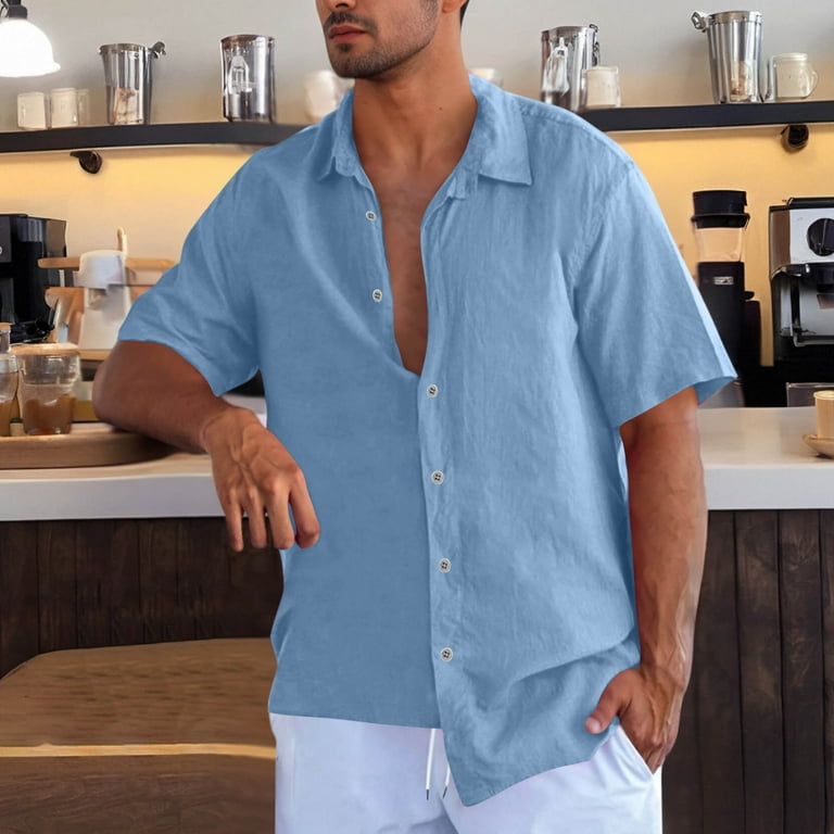 big mens short sleeve dress shirts Amazon.com: Muscularfit Big and Tall Dress Shirts for Men Short Sleeve  Button Down Shirt Casual Cotton Linen Shirt Solid Beach Work Shirt Mens  Button Down Shirts Khaki S : Clothing, Shoes &