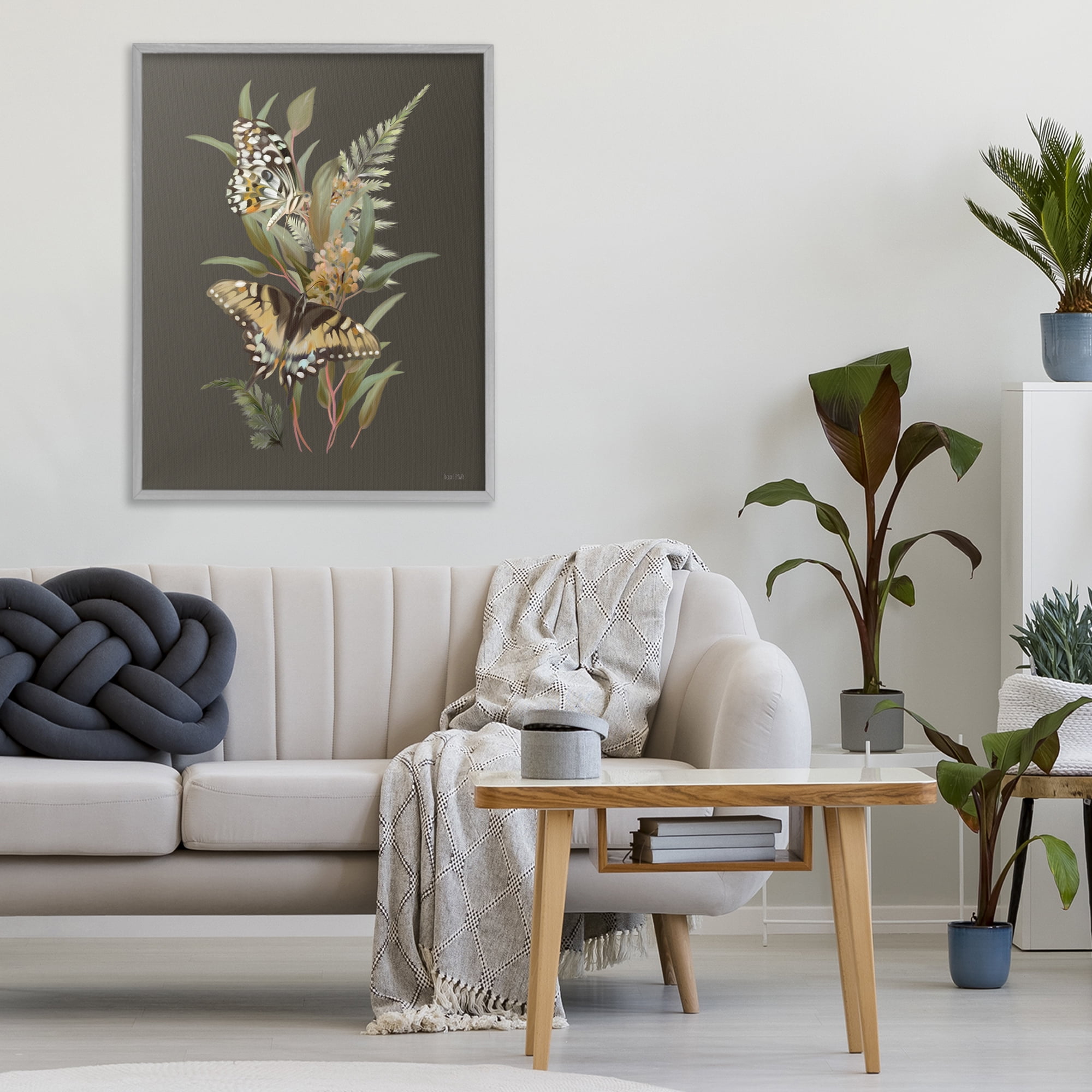 Stupell Industries Twin Swallowtails & Greenery Gray Framed Giclee Art, design by House Fenway