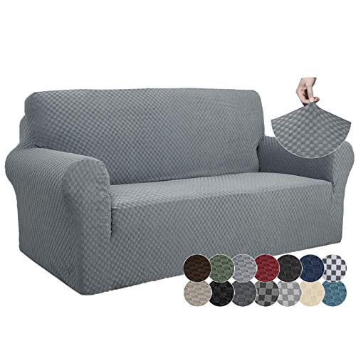 XL Loveseat, Blackish Green ZNSAYOTX 3 Piece Sofa Slipcovers with 2 Extra Large Seat Cushion Covers High Stretch Sofa Cover for 2 Cushion Couch Jacquard Small Checks Couch Cover for Living Room