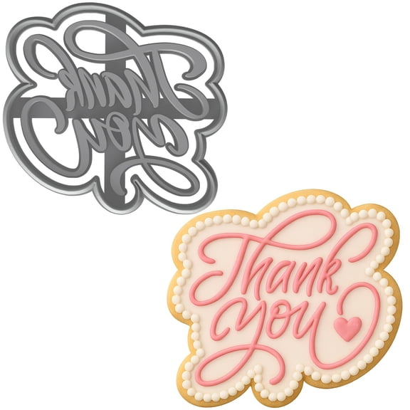 Elegant Thank You Cookie Cutter & Stamp 4x3.76" for Baking & Fondant Clay Gifts