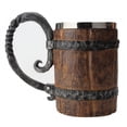 thumbnail image 1 of Jarra de cerveza de barril de madera hecha a mano, vasos en forma de cubo con asa, doble pared de acero inoxidable (18 oz), 1 of 5