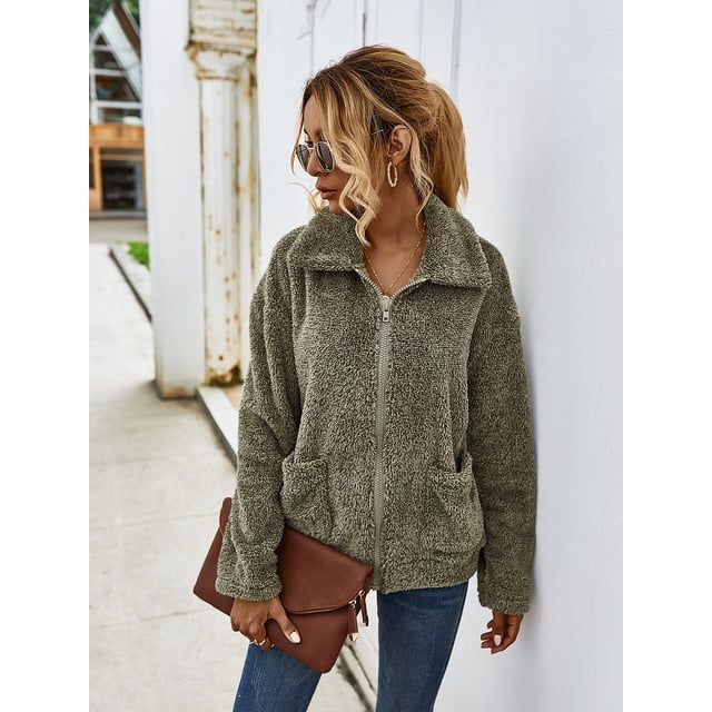 REDHOTYPE Women's Button Long Sleeve Brushed Jacket Coats with Pockets