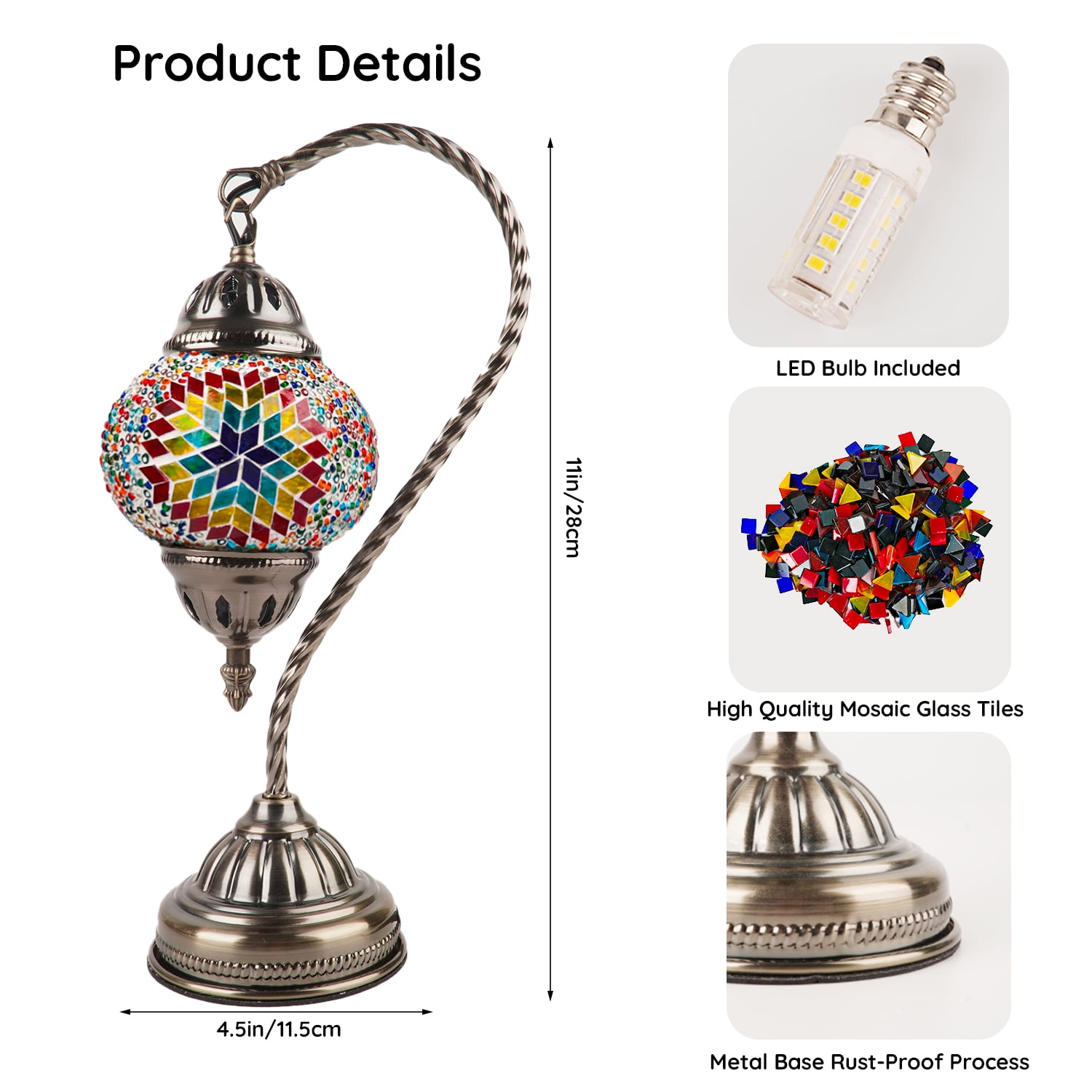MEHOOM DIY Turkish Moroccan Lamp Making Kit, Mosaic Tiles Crafts Kit for Adults, Boho Decor Stained Glass Bedside Table Lamp, Unique Gift for Her or Him(Swan Neck Multicolor)