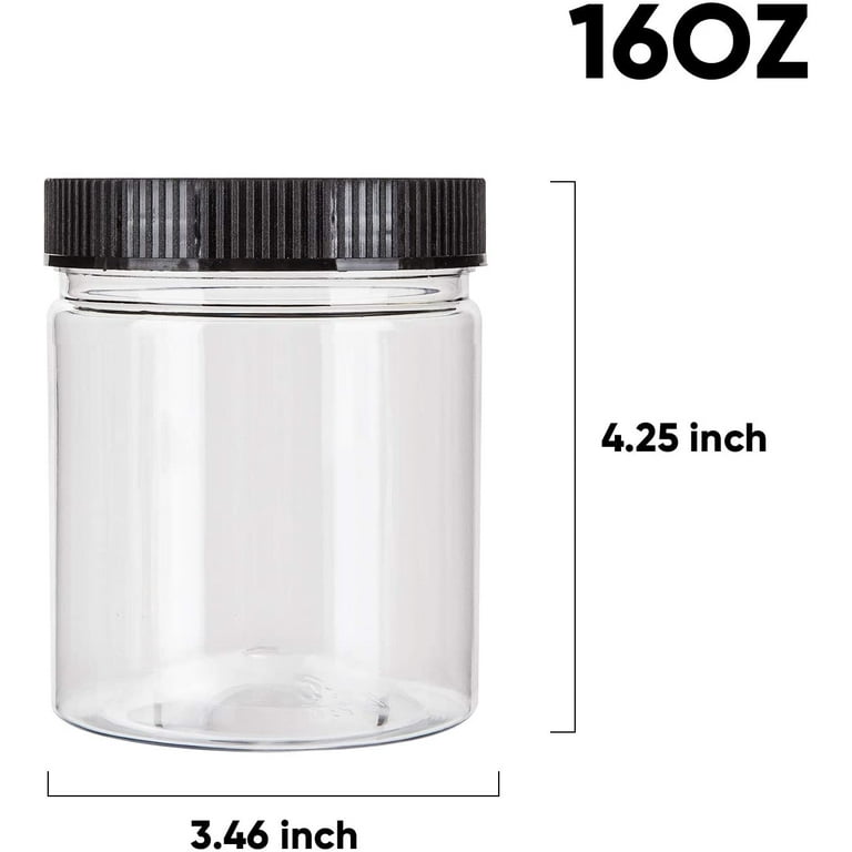 16oz Clear Plastic Jars With Lids, Airtight Container Ideal For Dry Food,  Peanut Butter, Honey Jam,Cosmetics, Cream, Bathroom and Storage(set of16)