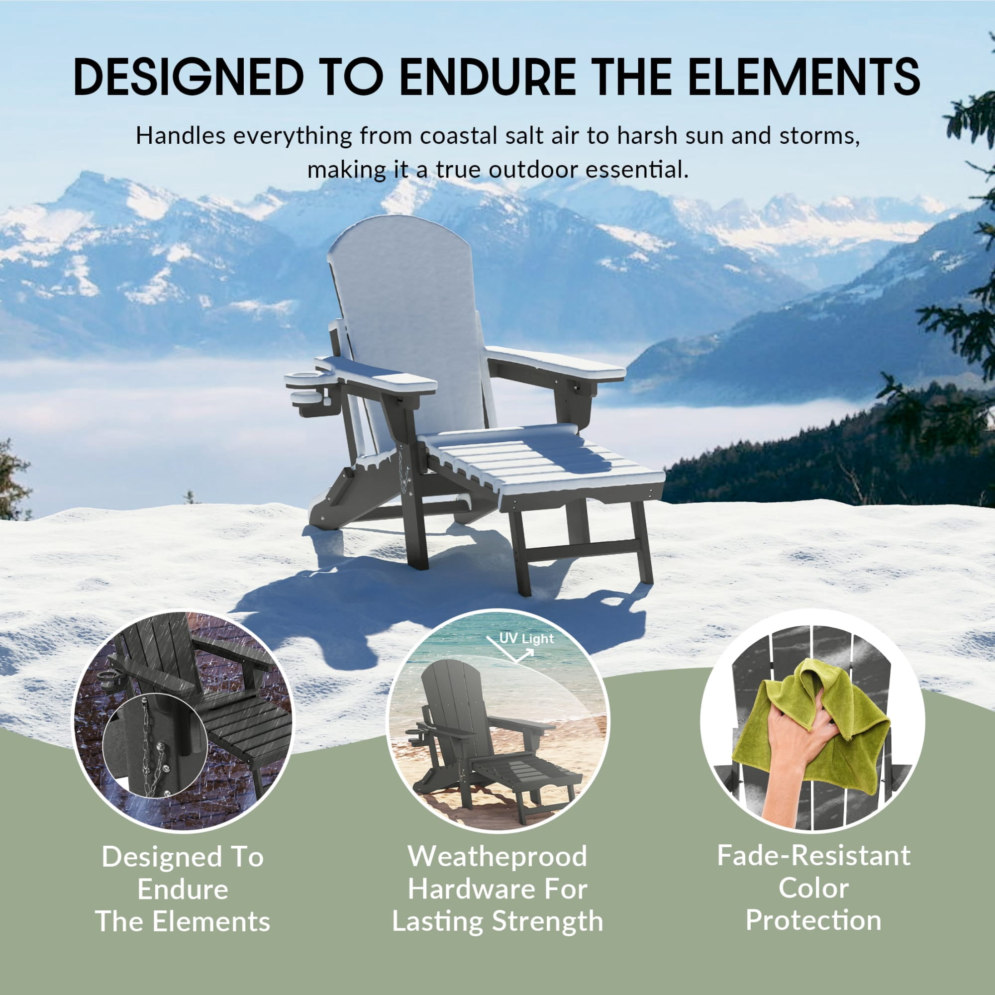 WestinTrends Malibu Folding Adjustable Adirondack Chair with Retractable Ottoman and Cup Holder (Set of 2), Gray