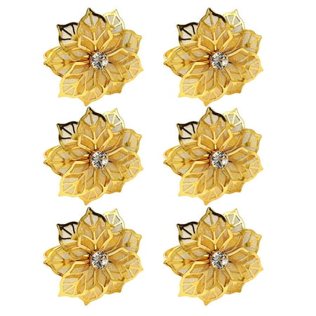 

Raindrops 6Pcs Flower Towel Napkin Buckle Decorative Golden Napkin Holders Dinner Table Decor