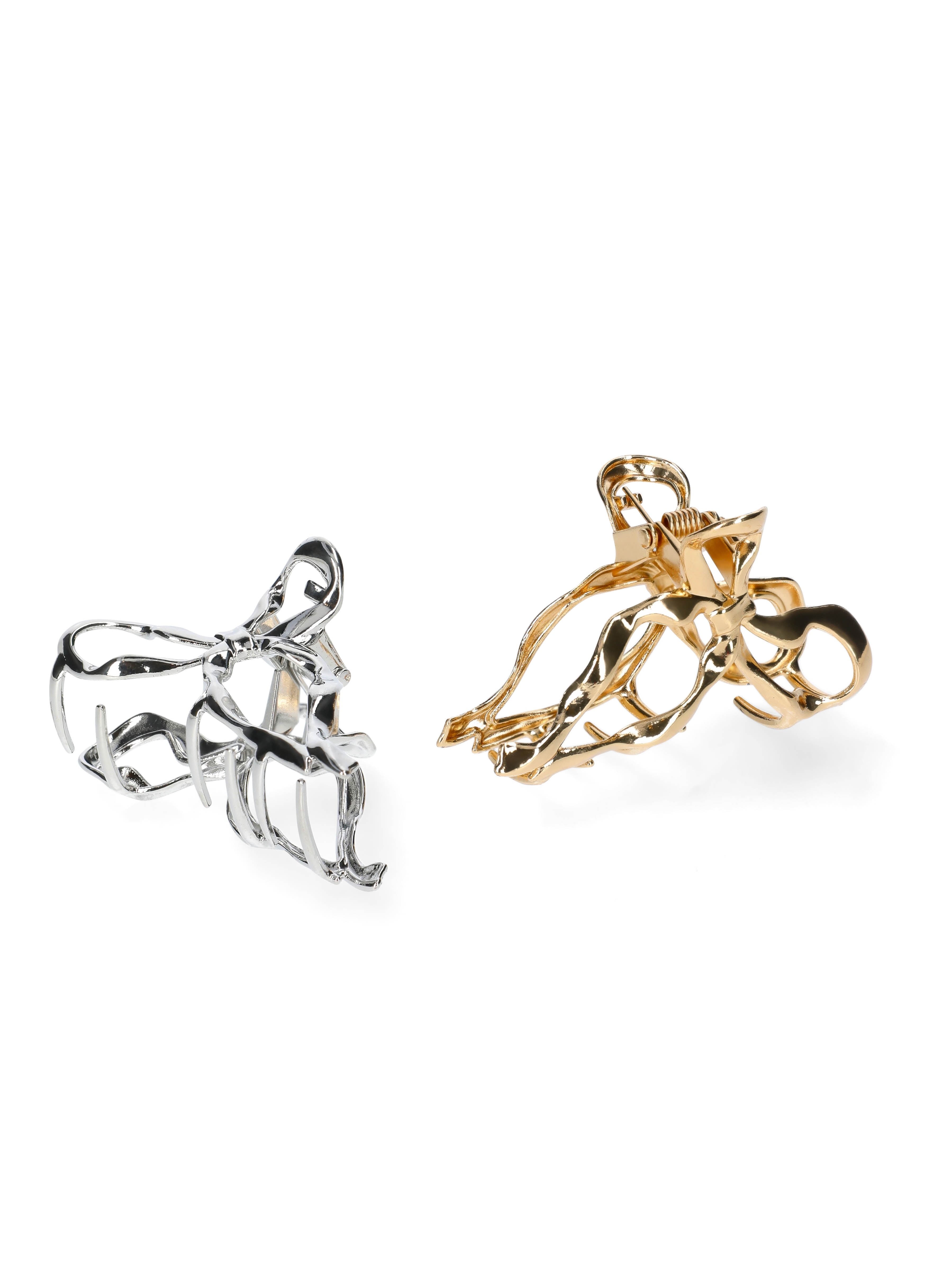No Boundaries 2 PacK Metal Bow Claw Clip, Gold/Rhodium