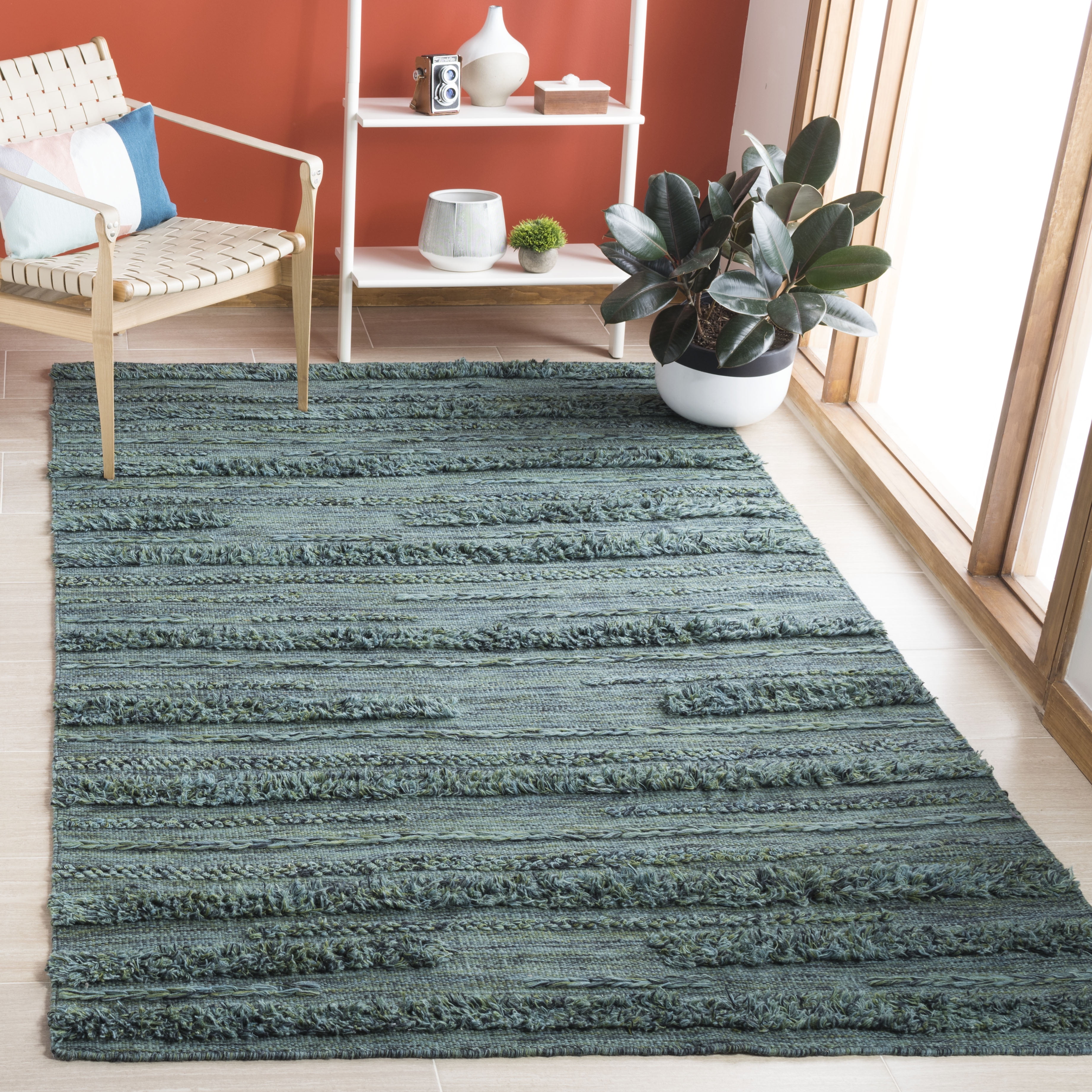 SAFAVIEH Vermont Zavanna Striped Area Rug, Dark Green/Black, 9' x 12'