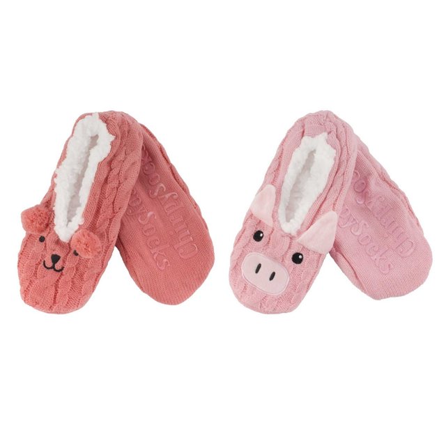 CHUANK Adult Super Soft Warm Cozy Fuzzy Soft Touch Slippers Non-Slip Lined Socks Assortment E Large 2 Pairs