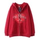 thumbnail image 1 of Sudadera con capucha y cremallera para hombre y mujer, chaqueta gótica de hip hop oscuro Harajuku Y2k con estampado de letras y corazón rojo, sudadera Harajuku, 1 of 4