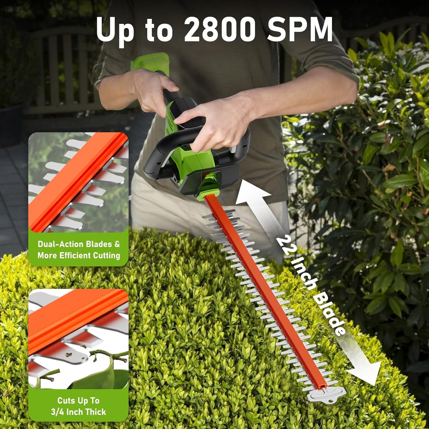 20V Max Cordless Hedge Trimmer, 22 Inch Dual-Action Blade with 2 Batteries & Charger for Garden Lawn Shrub Pruning