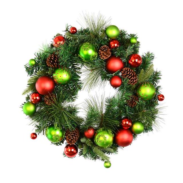 Vickerman JR173024 24 in. Mixed Green Wreath Red-Green Decor