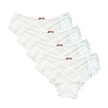 Woman Underwear Cotton 4 Pack Lace Underwear for Women Thongs Panties Ladies Lace Bikini Lightweight Breathable Lace Thong Panties Period Underwear for Women Plus Size White M