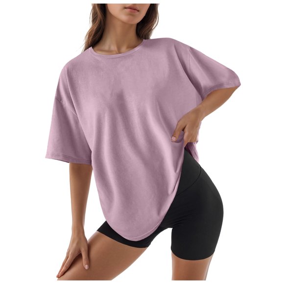 2025 T-Shirts Ajustés à Col Rond pour Femmes T-Shirt en Spandex Hauts Basiques T-Shirts Courts pour Femme Manches T-Shirt d'Été Doux T-Shirt à Manches Longues pour Femmes Hauts T-Shirt Classique Chemises pour Femmes Manches Longues