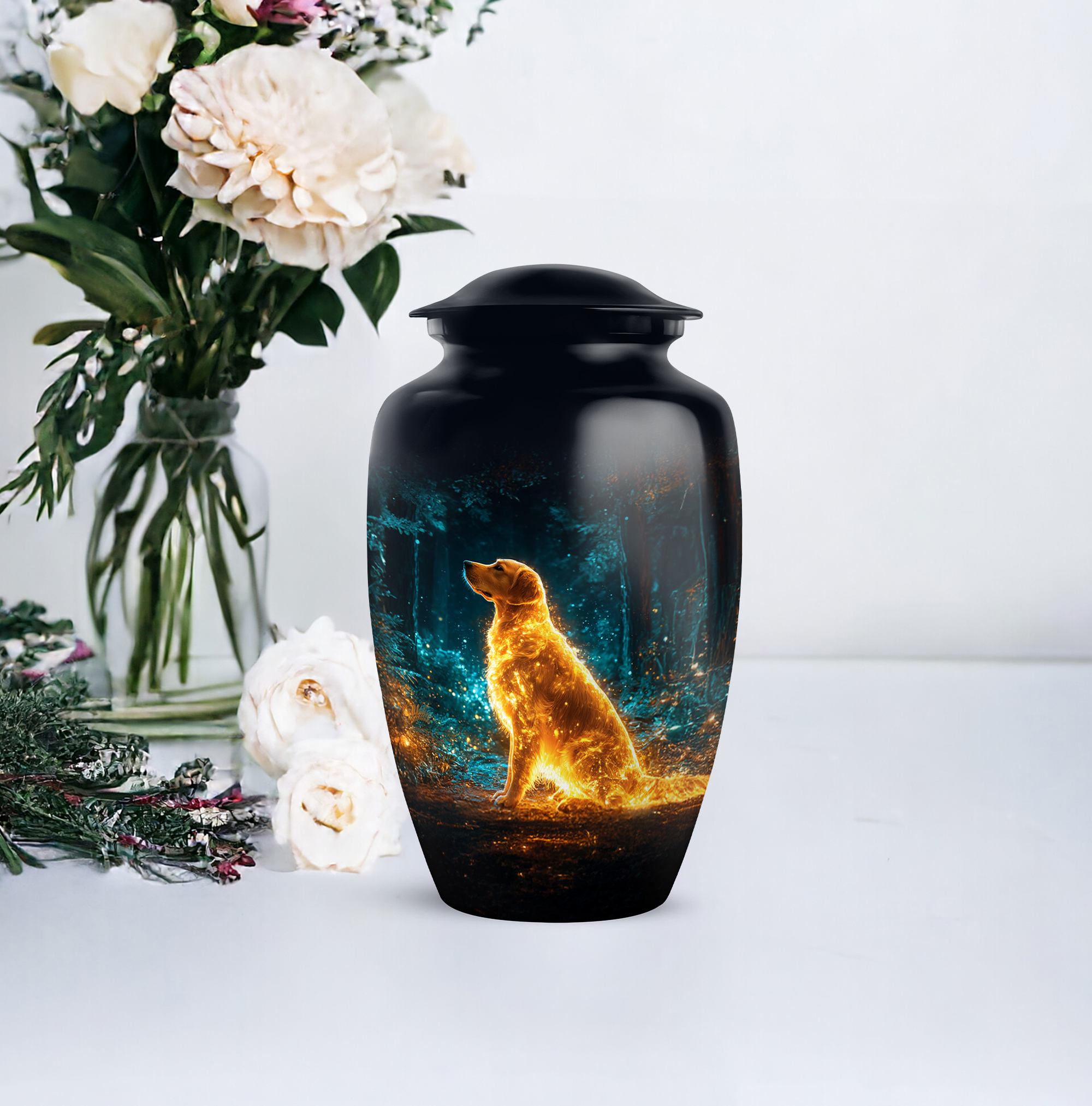 Dog Cremation Urn For Human Ashes For Mom And Dad, Funeral Urns For Ashes Adult Female, Black Cremation Urns For Adult Men, Large Decorative Urn For Male, 10 Inch