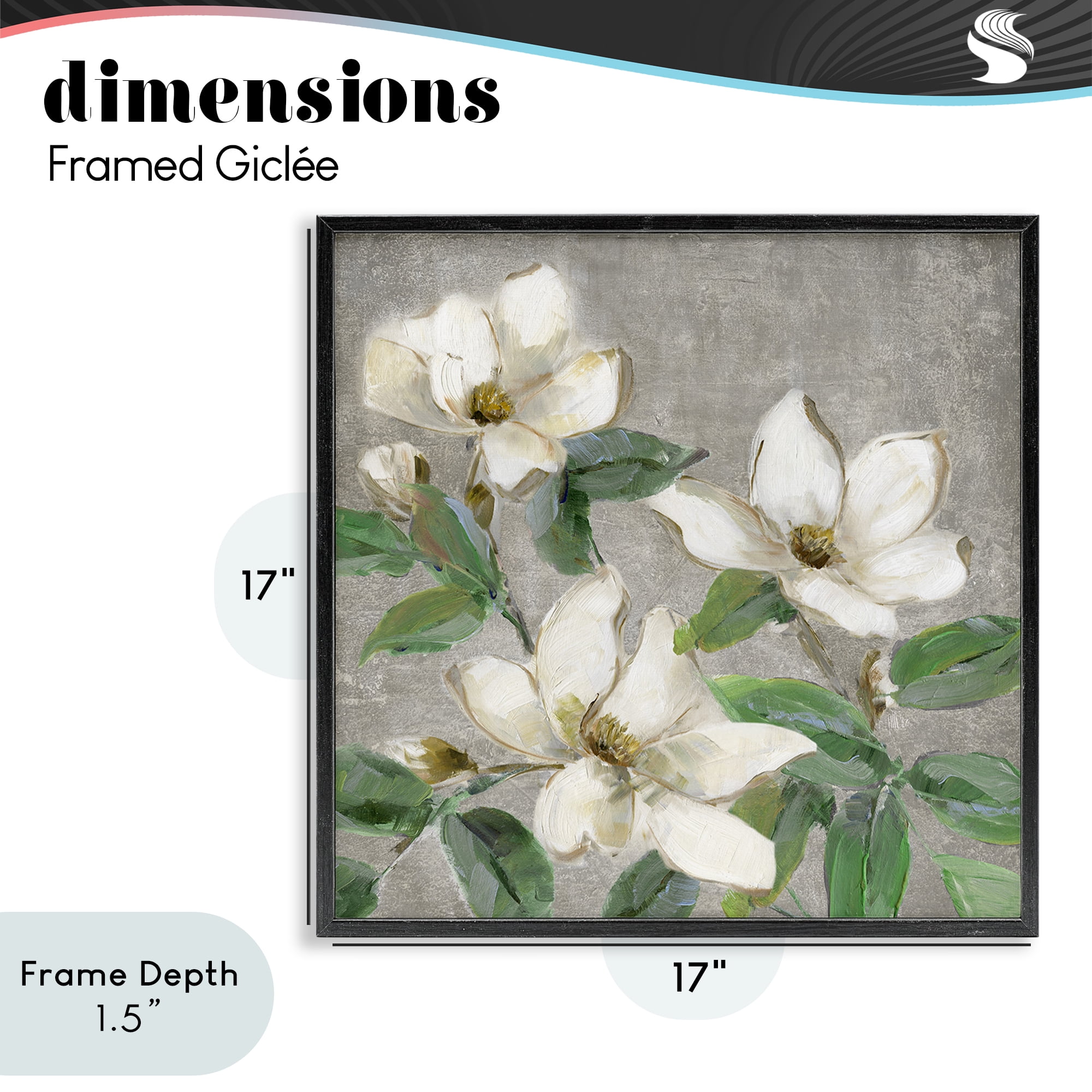 Stupell Industries Ivory Magnolias on Grey Black Framed Giclee Art, design by Sally Swatland