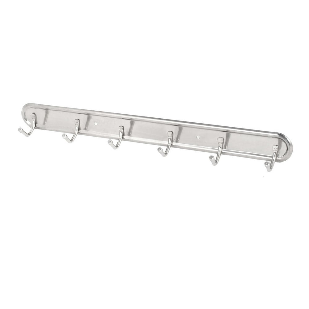 Robe Coat Hat Stainless Steel Wall Mounted Hanger Rail Rack 6 Hooks Stainless Steel Coat Rack Wall Mounted
