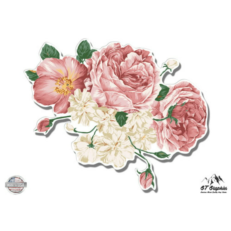 Flower Bouquet Vintage Style Pretty Roses Floral - 8 inch Vinyl Sticker - for Car Laptop I-Pad - Waterproof Decal