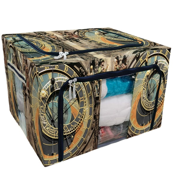 EREHome The ancient astronomical Clock in Prague Storage Bag Clear Window Storage Bins Boxes Large Capacity Foldable Stackable Organizer With Steel Metal Frame For Bedding,Clothes,Closets, Bedrooms