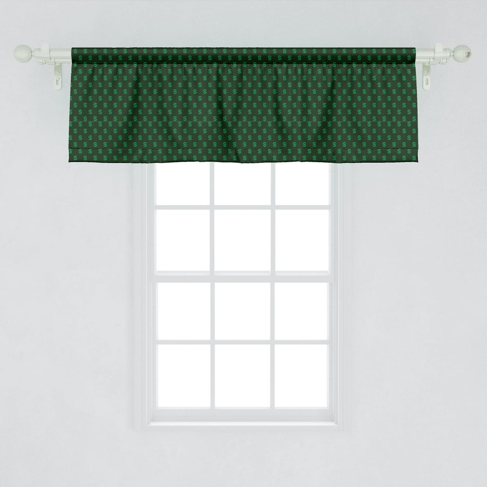 Ambesonne Money Window Valance, Pattern of Dollar on Dark Green