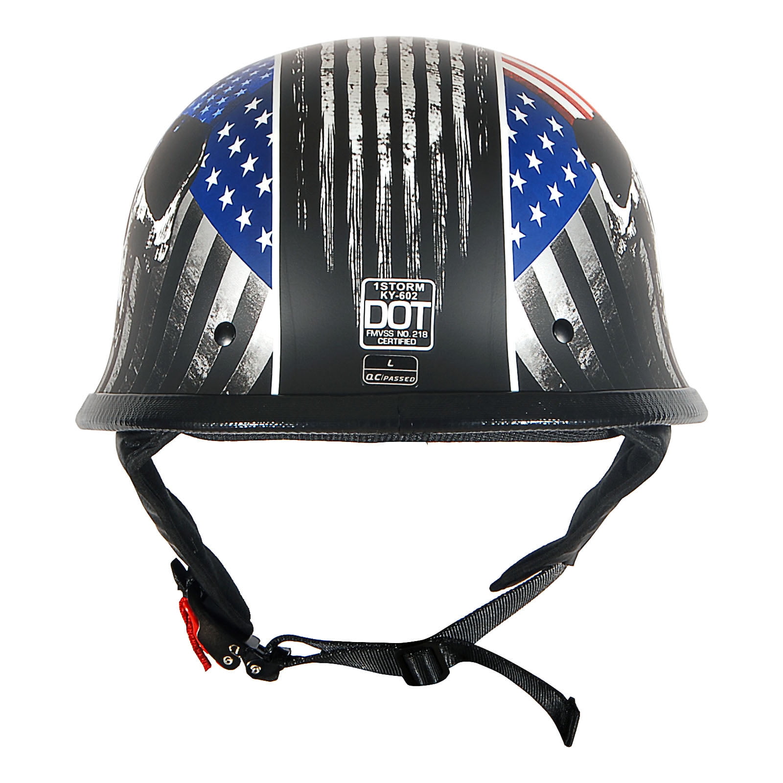 1Storm Novelty Motorcycle Half Face Helmet German Style DOT Approved: HKY602 Flag Skull