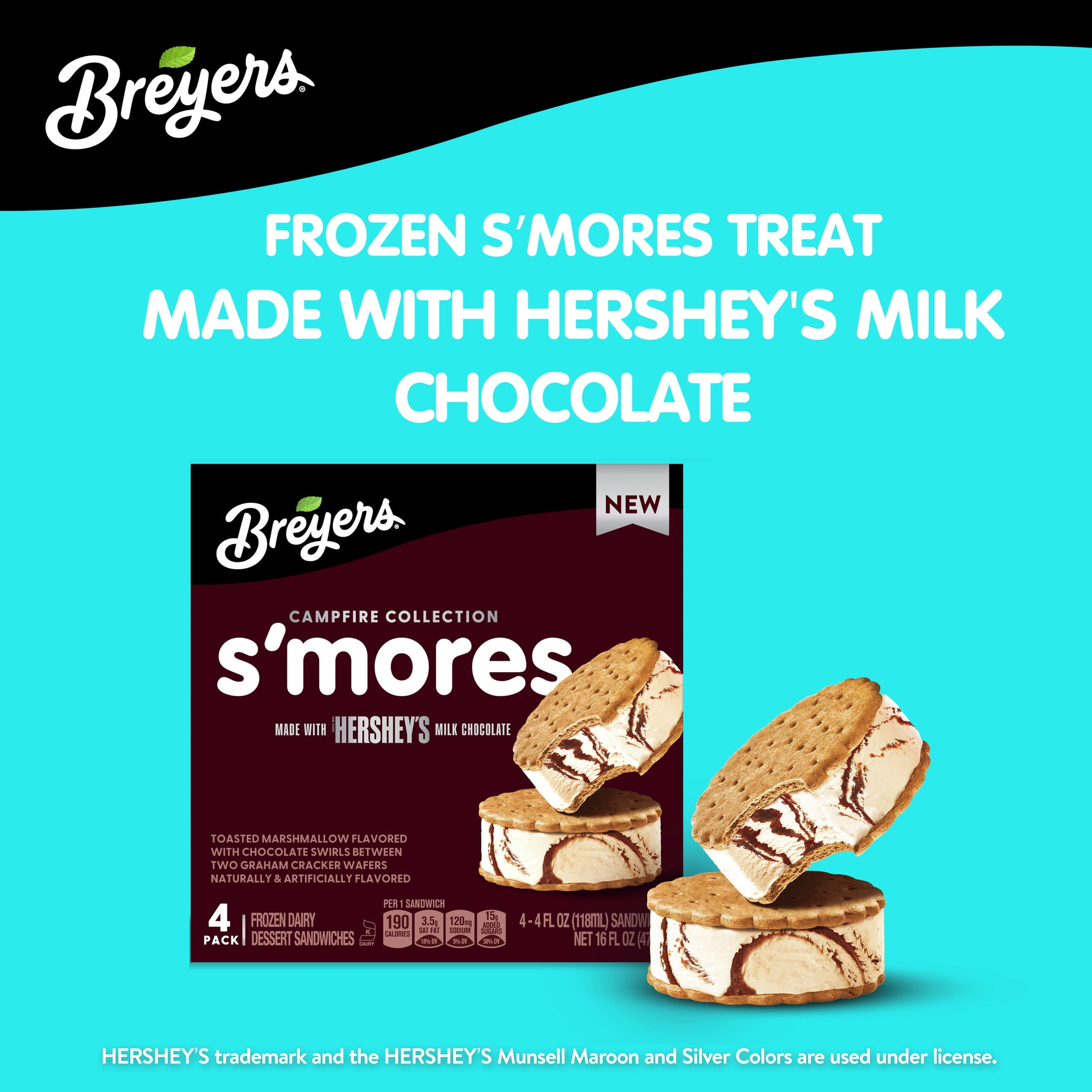 Breyers Frozen Dairy Dessert Sandwich S'mores Sandwich 16 fl oz 4 Ct
