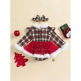 thumbnail image 4 of Elippeo 2-Piece Baby Girls Plaid Set 3 6 12 18 Months Terry Trim Sequins Mesh Dress Long Sleeve Ruffled Romper Bow Headband Adorable Outfits, 4 of 8