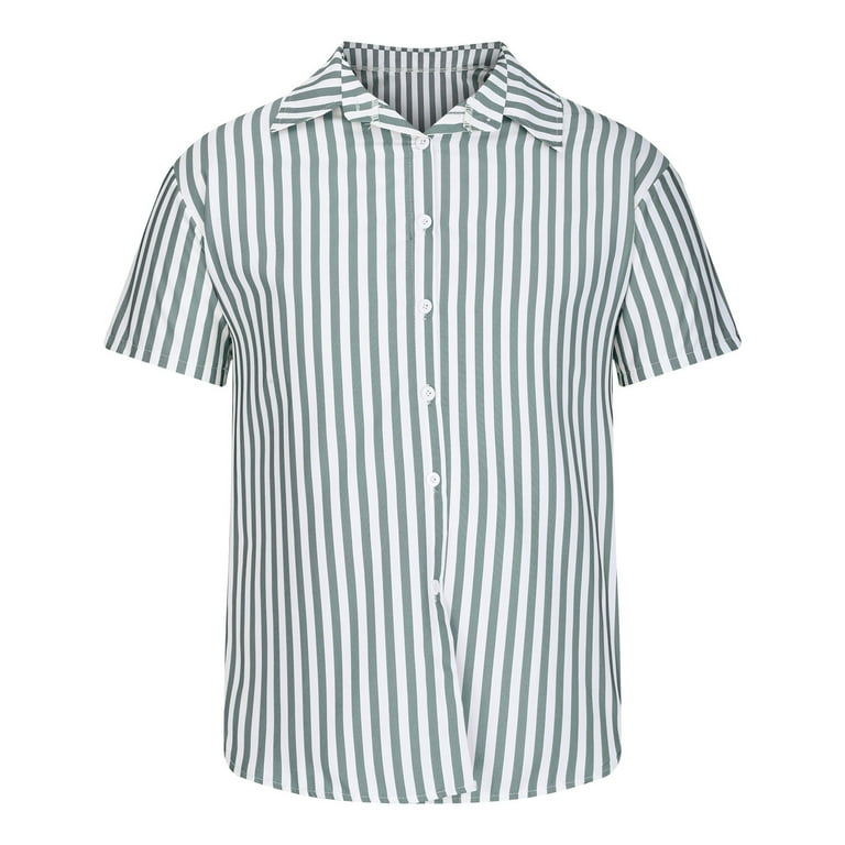 VSSSJ Hawaiian Shirts for Men Slim Fit Striped Short Sleeve Button Down  Cardigan Shirts Casual Summer Trendy Vacation Beach T-Shirts Green XXL