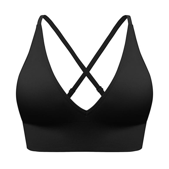 Gtoiithly Women's Low Back Plunge Sports Bra, Adjustable Crossback Straps Wireless Bralette for Yoga & Fitness Black S