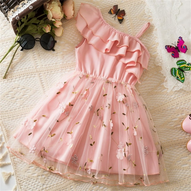 LOVZFMLL 3-8year Kid's Fashion Solid Color Sequin Zipper Short Sleeved Round Neck Dress