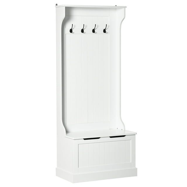HOMCOM Portemanteau d'Entrée avec Porte-Manteau, Rangement et Banc d'Assise, Blanc