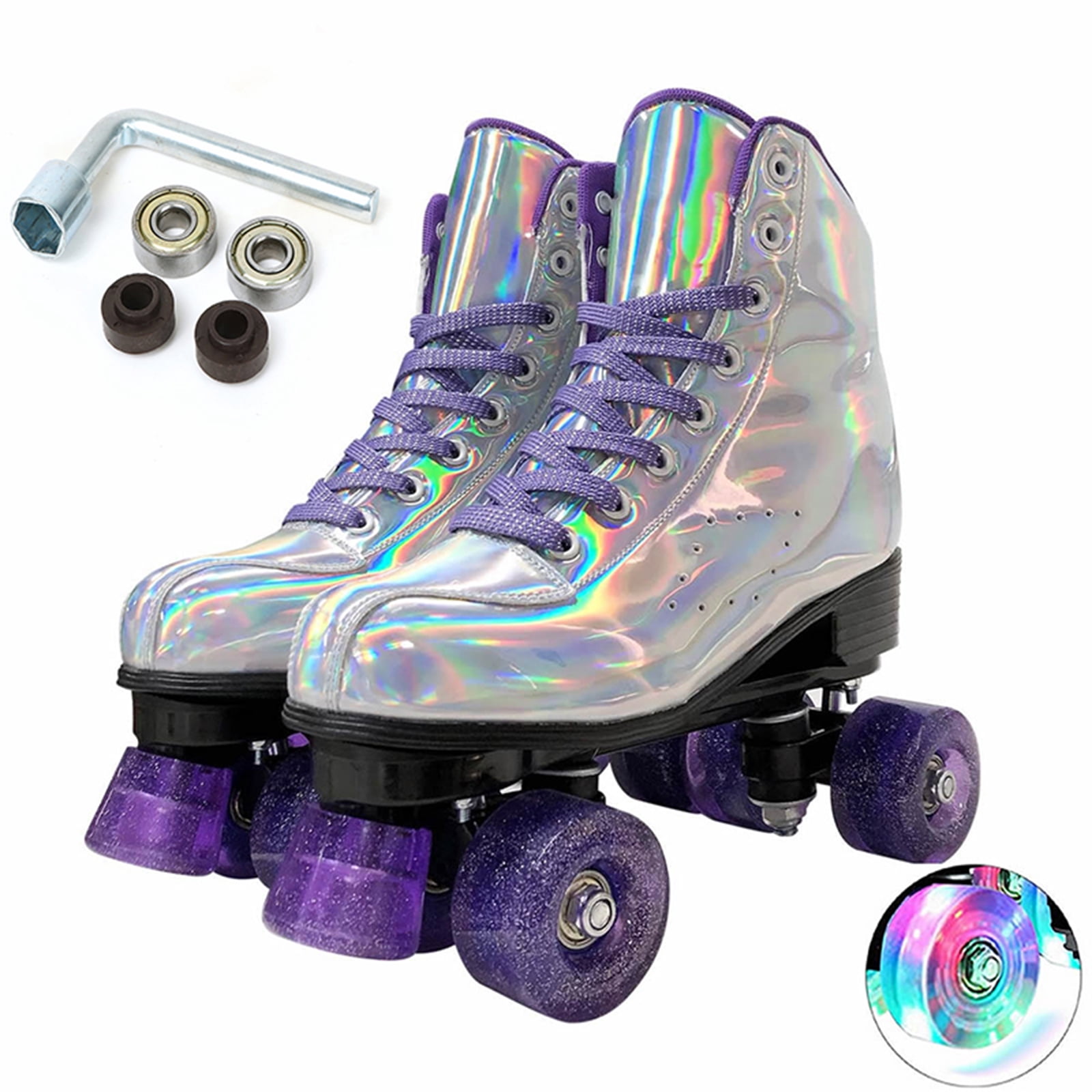 EONROACOO Sliver Roller Skates for Women Girls Light up 4 Wheels Skates,Adult(Women 7/Men 5.5)