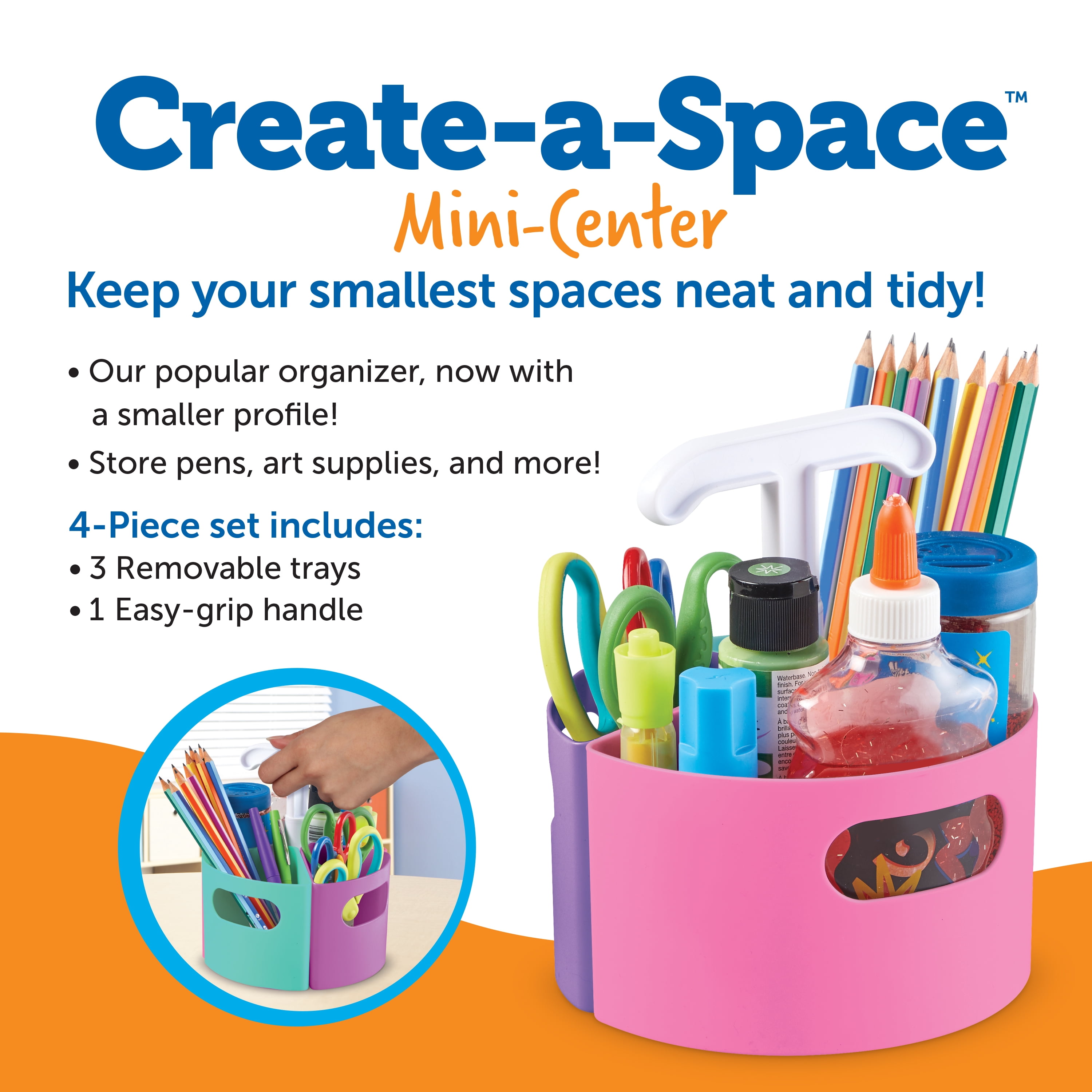 Learning Resources Create-a-Space Storage Mini Center- Pink, Classroom Craft Keeper, Maker Space, Small Space Storage, Teacher Organizer, Home School Accessories, 4 Piece Set
