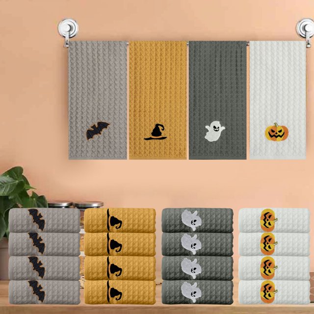 Set de toallas de algodón bordadas para Halloween | 3 Pack de toallas de baño blandas absorbentes | Negro Amarillo Gris Blanco | 2,62 PIES | 80x35cm | Toallas de spa decorativas para el hogar Comfort