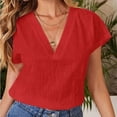 thumbnail image 2 of WEAIXIMIUNG Chemises pour Femmes T-Shirts Graphiques Lots Blouse d'Été pour Femmes Couleur Unie en Lin Ample à Manches Mi-Longues à Col en V, 2 of 5