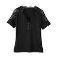 thumbnail image 4 of Summer Lace Short Sleeve T Shirts for Women Casual Fashion Sexy V Neck Tops Blouse Ladies Pullover Tee T-shirt Holiday Streetout Hangout, Black XL, 4 of 12