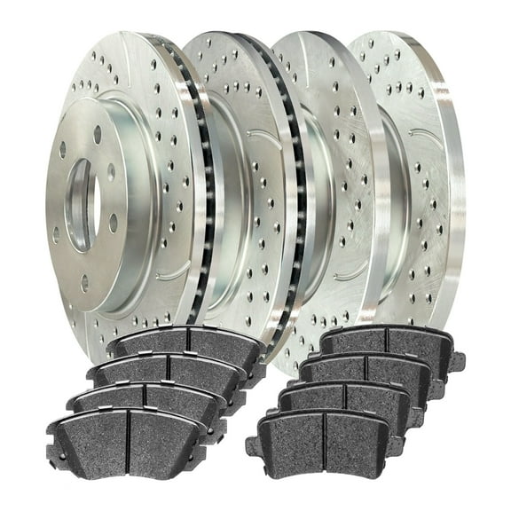 AutoShack Front & Rear Drilled & Slotted Brake Rotors Premium Ceramic Brake Pads | Replacement for Chevrolet Malibu Limited Buick Regal AWD FWD | Zinc Coated | 12-PC Brake Kit | SilverShield Pro