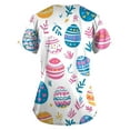 thumbnail image 3 of ADSSDQ Easter Scrub Tops Women Cute Bunny Print Scrub Tops Short Sleeve Holiday Working Uniform with Pockets Hot Pink L, 3 of 3