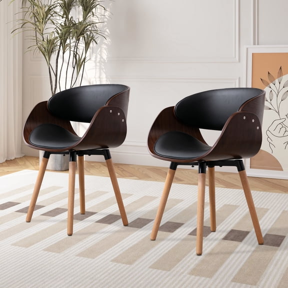 Vanity Art Synthetic Leather Mid-Century Style Butterfly Dining Chair in Black and Walnut Wood Finish UC-8B