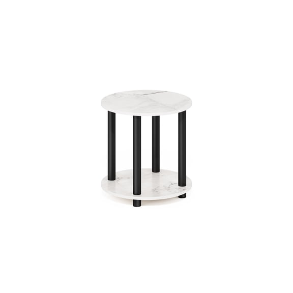 Round Wooden End Table - 2 Tier Living Room Side Table - 15" Diameter - White Marble Look