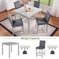 thumbnail image 2 of GZXS 5-Piece Counter Height Dining Table Set with Crystal Diamond Accents, 34.5” Square Table and 4 Flannelette Upholstered Chairs, Silver Gray, Space-Saving Dinette Set for Compact Area, 2 of 8