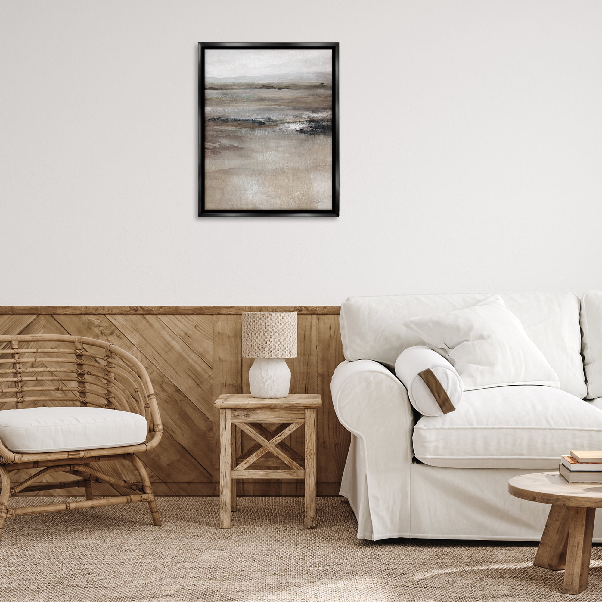 Stupell Industries Brown Desert Abstraction Abstract Painting Black Floater Framed Canvas Art Print Wall Art, 25 x 31