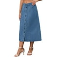 thumbnail image 4 of INSPIRE CHIC Women's Skirt Denim Button Down Front Slit High Waisted A Line Pockets Midi Jean Skirts XL Blue, 4 of 6