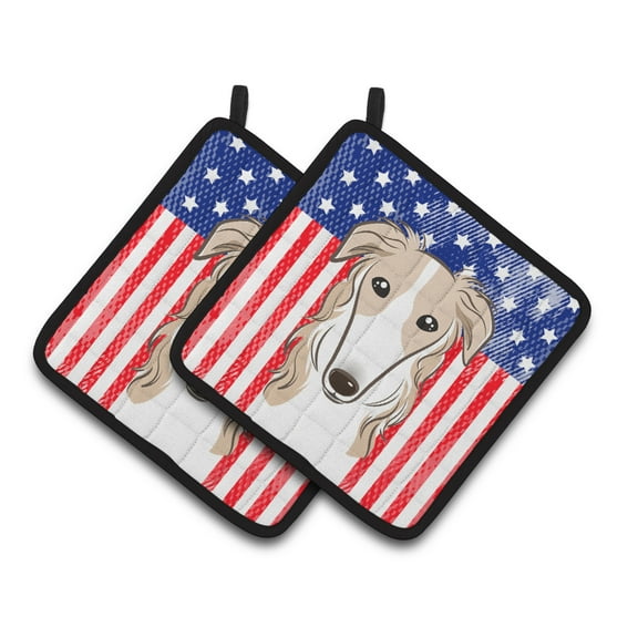 Carolines Treasures BB2158PTHD Flag and Borzoi Pair of Pot Holders , 7.5HX7.5W, multicolor