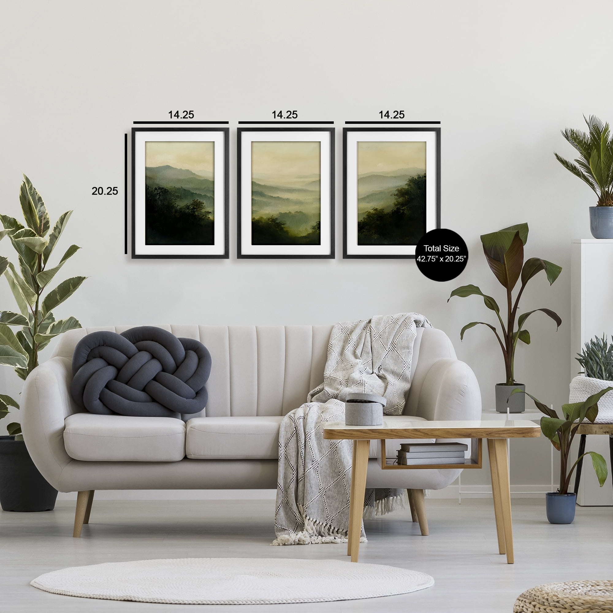 Stupell Industries Through The Haze Mountain Panorama 3 Piece Black Framed Print Under Glass Set, design by Petal Prints Design