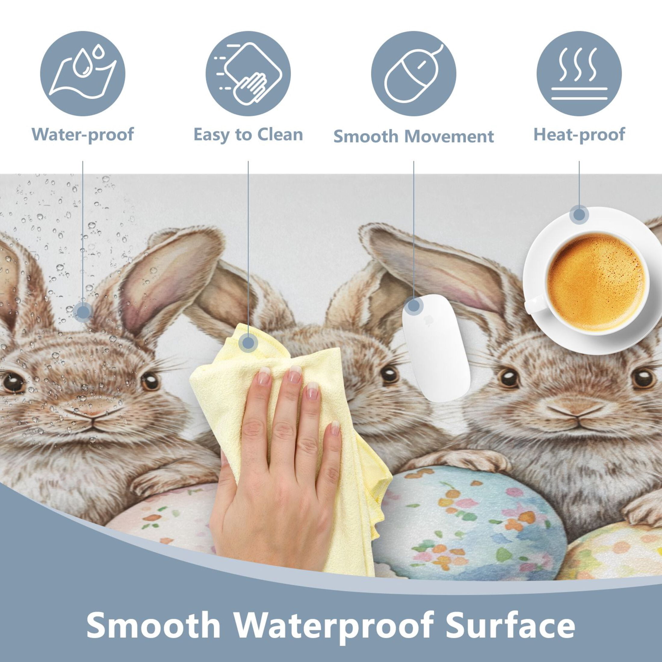 Leather Keyboard and Mouse Desk Mat Office Desk Accessories Protective Office Desk Decor Desk Pad Mat for Gaming, Work from Home, Office Three Cute Bunnies 16.5" x 35.4"